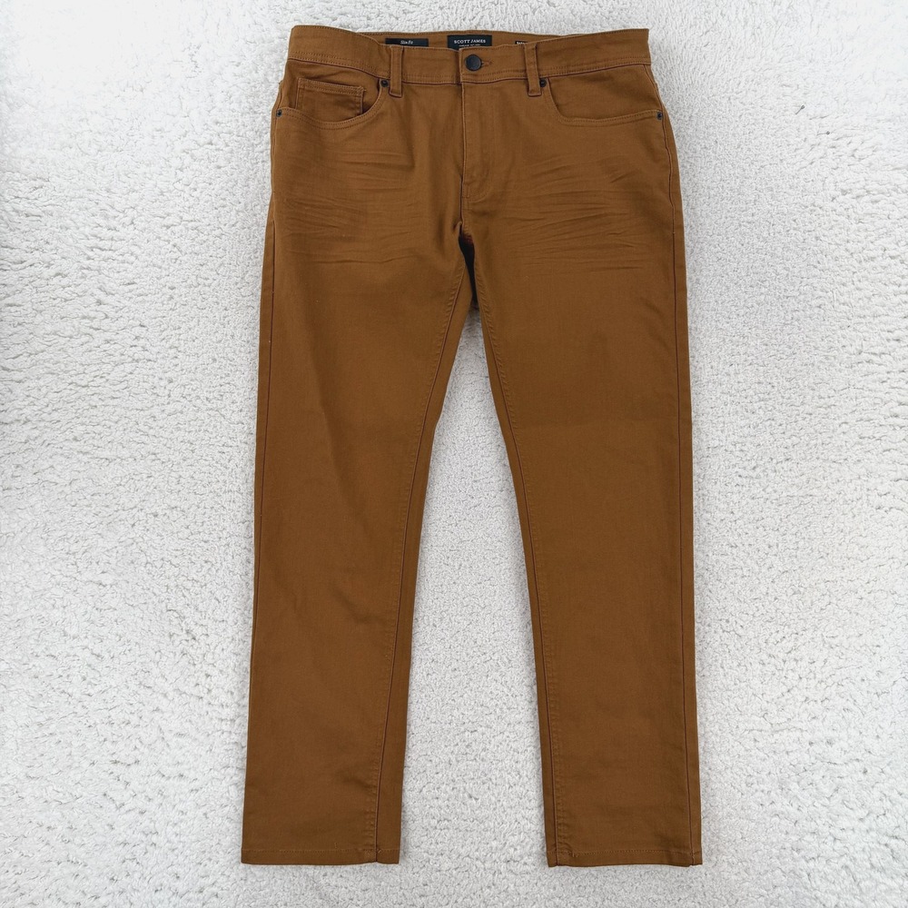 Scott James Jeans Mens 34x30 Brown Slim Tapered Stretch Denim Pants Casual